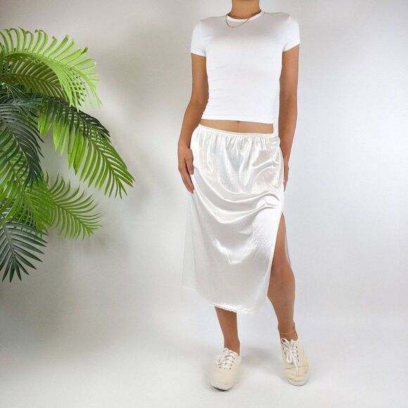 Vintage 90s White Coquette Cottagecore Low Rise Angelcore Midi Slip Skirt / M - Picture 5 of 5